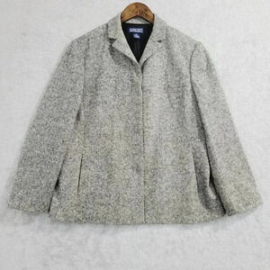 Vtg Lands End Women's 12P Wool Blend Gray Blazer Work Career 10PT
